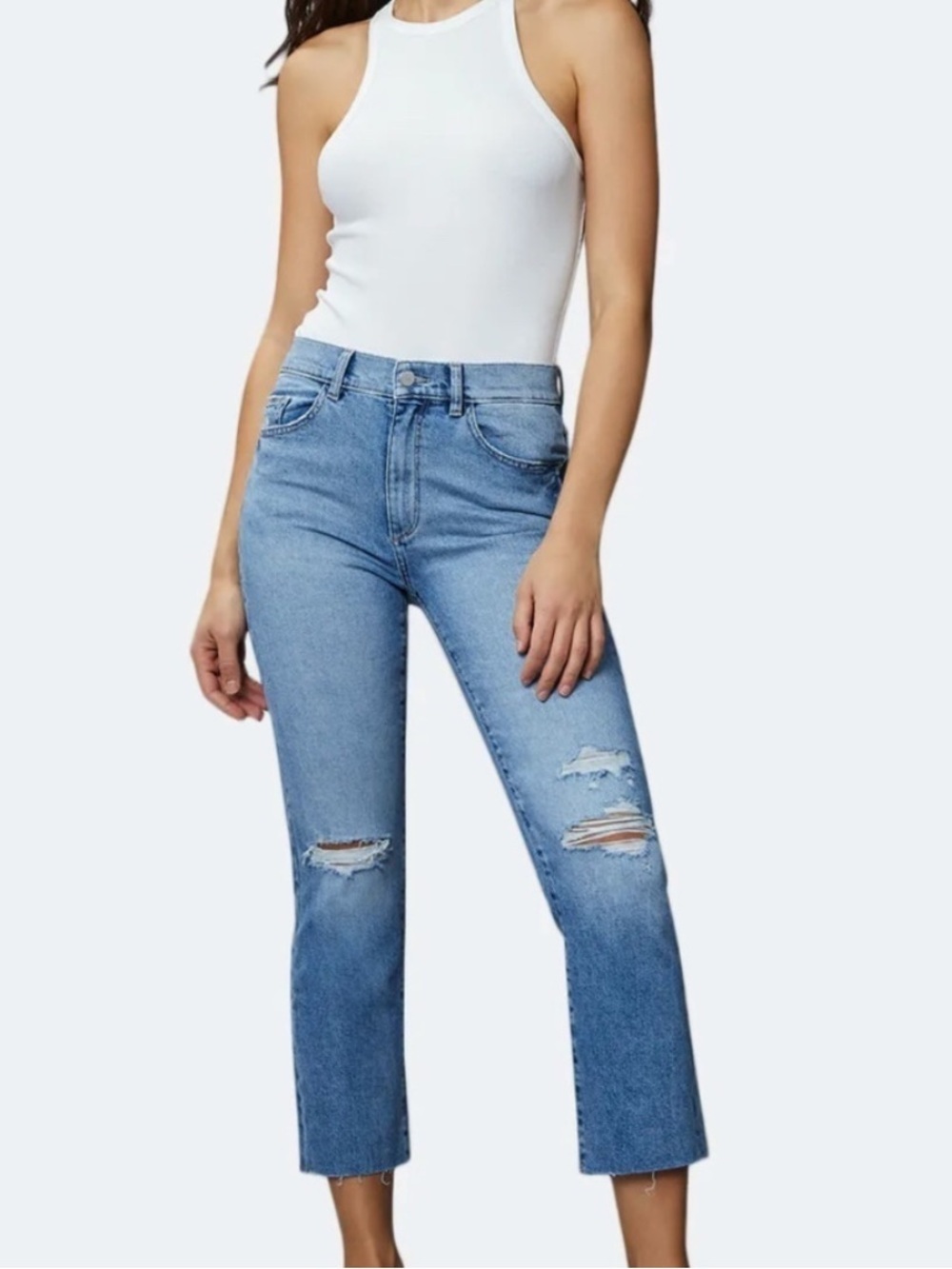 DL1961 Patti High Rise Straight Jeans in Droplet Distressed